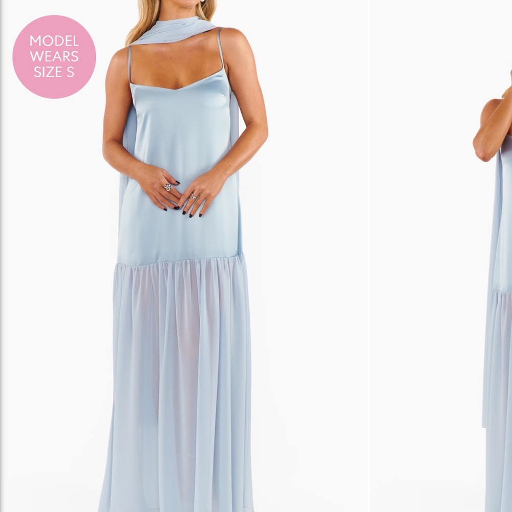 Dalia Maxi Dress in steel blue luxe satin - Picture 2 of 8